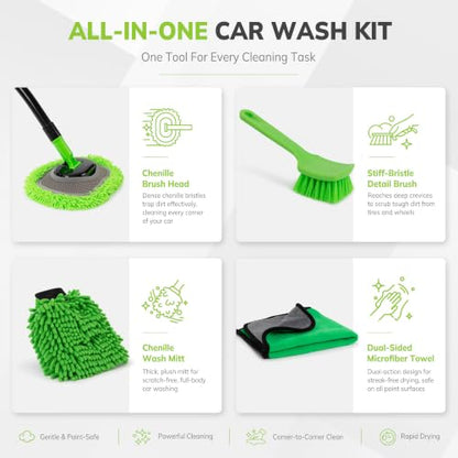 IVYROLL Car Wash Brush Kit, Long Handle, Microfiber Wash Mop, 15° Angled