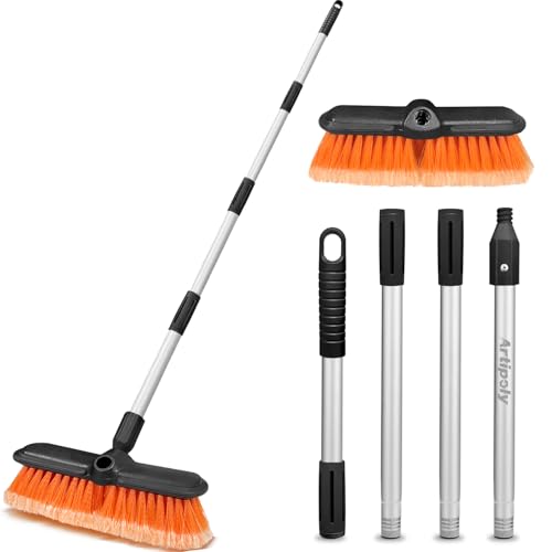 ARTIPOLY 62" Car Wash Brush with Extension Pole, Car Wash 10” Dip Soft Brush, No Scratch Car Cleaning Brush Supplies for RV Boat Truck SUV, House Siding, Snow, Floors, Extension Aluminum Alloy - color: Orange, size: 10" brush 65" pole