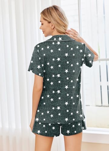 Ekouaer Womens Pajamas Set 2 Pack Button Down Summer Short Sleeve Pjs S-XXL - color: Gray/Gray Stars, size: Large