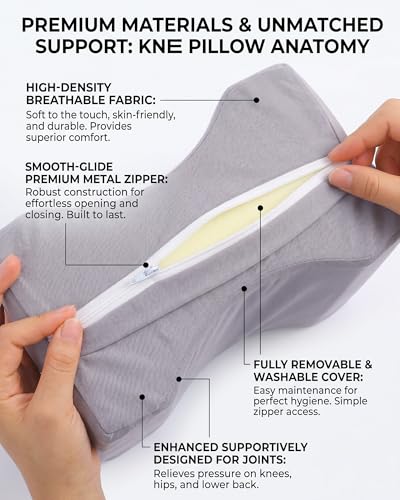 Ergonomic Memory Foam Knee Pillow for Side Sleepers, Multi-Position Leg Support Cushion for Spine Alignment & Hip Back Sciatica Pain Relief, Removable Washable Cover