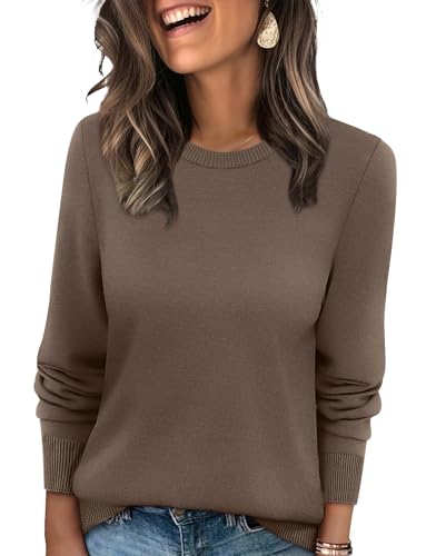 WIHOLL Sweaters for Women Lightweight Fall Tops Pullover Long Sleeve Shirts - color: Brown, size: X-Large