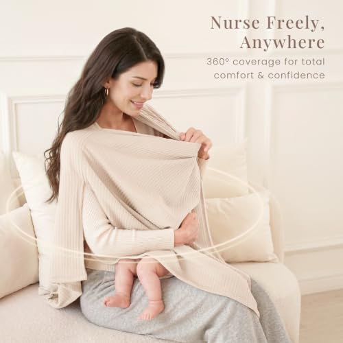Konssy Nursing Cover for Breastfeeding, Soft Breathable Privacy Poncho - color: Beige