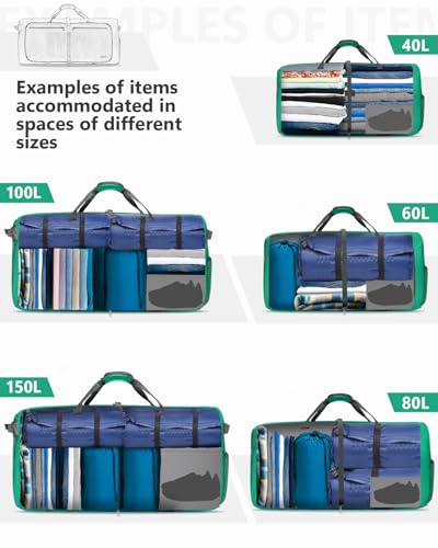 Gonex 100L Foldable Travel Duffle Bag with Shoe Compartment, Lightweight - color: Mint Green, size: 100L