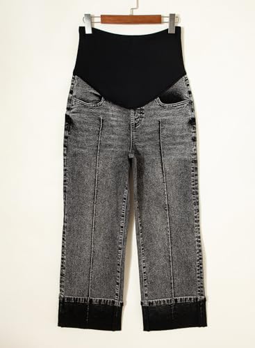 BLENCOT Maternity Jeans Over Belly Straight Leg Denim Pants with Pockets - color: Gray Black, size: XX-Large