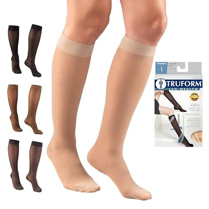 Truform Sheer Compression Stockings, 15-20 mmHg, Women's Knee High Length, Diamond Pattern, Nude, Medium - color: Nude, size: Medium (1 Pair), style: Diamond Pattern