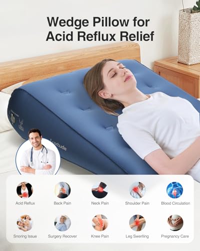 Luxtude Inflatable Wedge Pillow for Traveling, Travel Bed Wedge Pillow - color: Blue