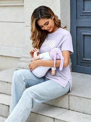 Breastfeeding Shirts for Women Hidden Zippers Nursing Shirt Side Split Tees - color: Purple, size: X-Large