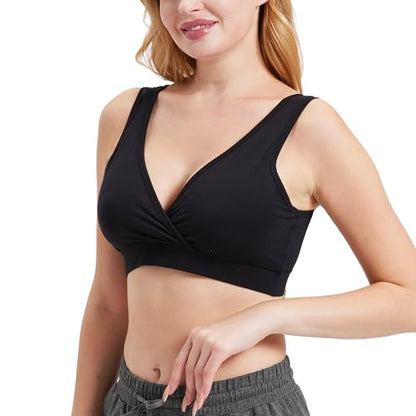 netdraw Women's Bamboo Viscose Nursing Sleep Bra - color: Plain Black, size: Large