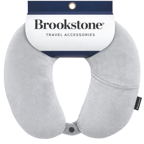 Brookstone Microbead Neck Pillow Soft Travel Pillow with Phone Pocket - color: Grey