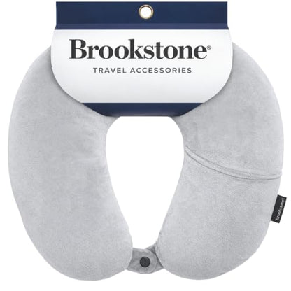 Brookstone Microbead Neck Pillow Soft Travel Pillow with Phone Pocket - color: Grey