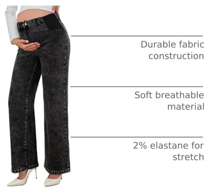BLENCOT Maternity Jeans for Women Wide Leg Pregnancy Pants - color: Black, size: Large