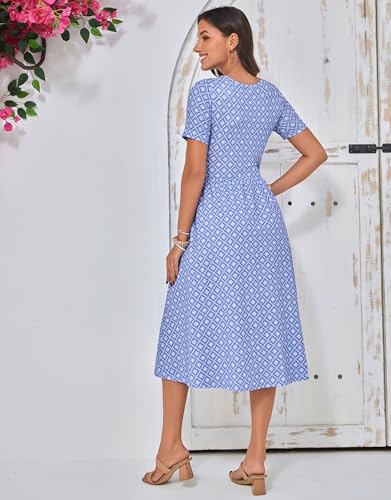 Women's Cotton Nursing Dresses Breastfeeding Midi Breastfeeding Dress with Pockets - color: Blue Tile Bloom, size: 3X