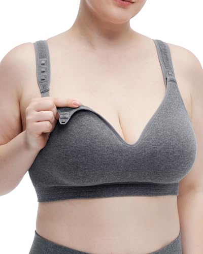 Momcozy Busty U.S. Cotton Nursing Bras for Breastfeeding Maternity Bra - color: Grey, size: Large