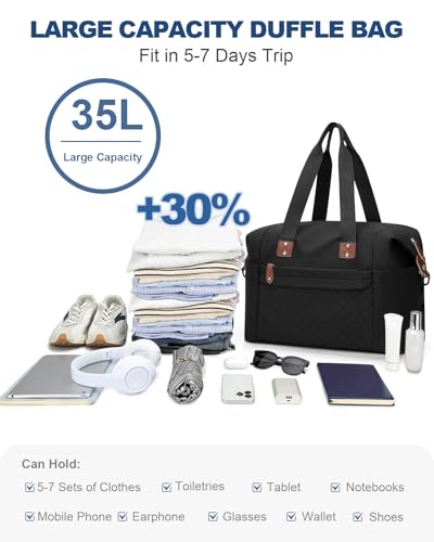 Pritent Travel Duffle Bag, Weekender Overnight Personal Item Carry On Bag - color: Black, size: Medium