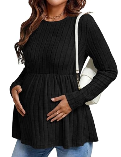 Maternity Shirts Dressy Long Sleeve Pregnancy Fall Tops Work Blouses - color: Black, size: Medium