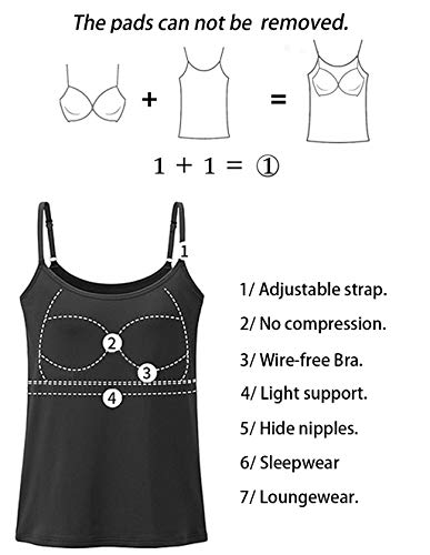 Womens Tank Tops Adjustable Strap Camisole with Built in Padded Bra Vest Sleeveless Layer Top 1/2/3 Packs - color: 3 Pack ( Black - White - Grey ), size: 3X-Large
