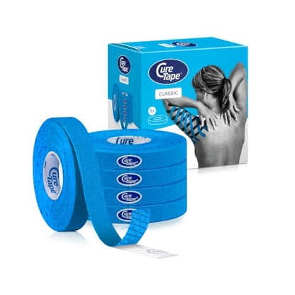 CureTape Kinesiology Tape 0.4in 5 Rolls, Waterproof, Latex-Free, Blue - color: Blue