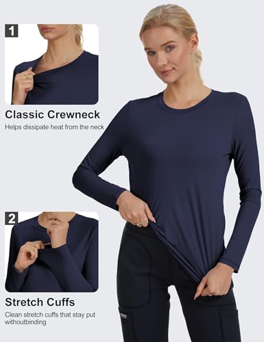Women's Underscrub Long Sleeve Undershirt Stretch Sun Protection for Nurses - color: Navy, size: X-Small