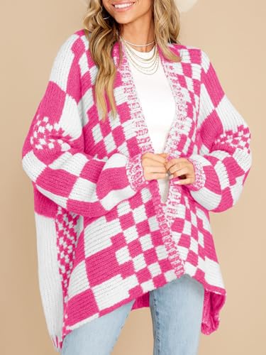 Saodimallsu Womens Checkered Cardigan Sweater - color: Pink, size: Large