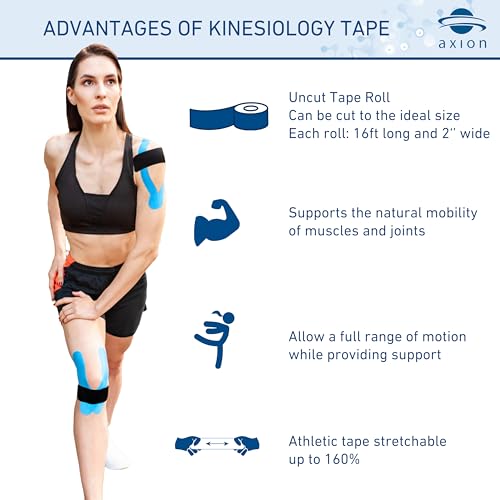 Kinesiology Tape Uncut | 2 Rolls of Athletic Sports Tape in Pink and Beige | 16ft Length and 2'' Width per Roll | Waterproof • Skin-Friendly • Elastic | Ideal for Sports | axion - color: Pink Beige