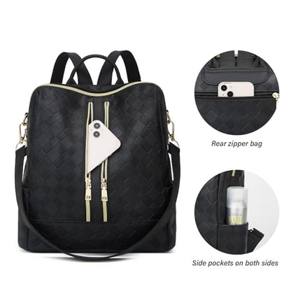 Makes Backpack Purse for Women PU Leather Casual Backpack Daily Travel Bag - color: Black Square
