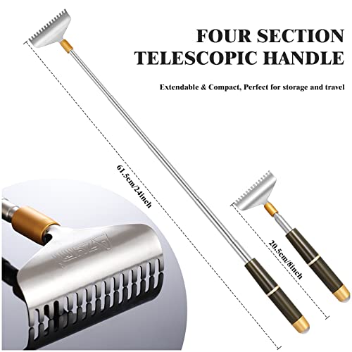 Telescoping Steel Back Scratcher with Wide Claw & Massage Roller - color: Brown-2