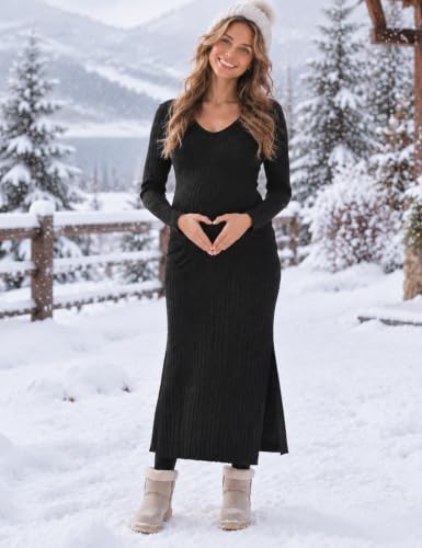 LAHILO Long Sleeve Maternity Sweater Dress for Fall Winter Baby Shower - color: Black, size: Large