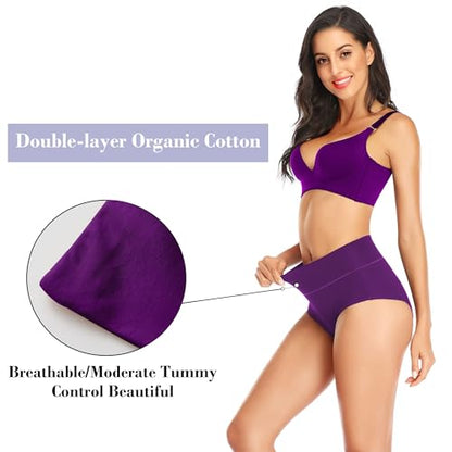 Womens Tummy Control Underwear Cotton High Waisted Full Briefs - color: 5 Pack Multicoloured-a, size: Large