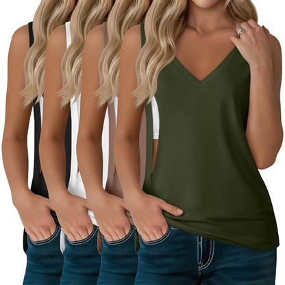 4 Pack Womens Nursing Tank Tops - color: Black, White, Mocha, Army Green, size: Medium