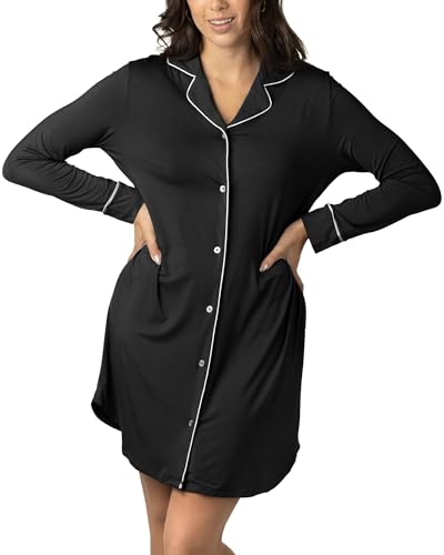 Kindred Bravely Clea Long Sleeve Maternity Nursing and Postpartum Nightgown - color: Black, size: X-Large