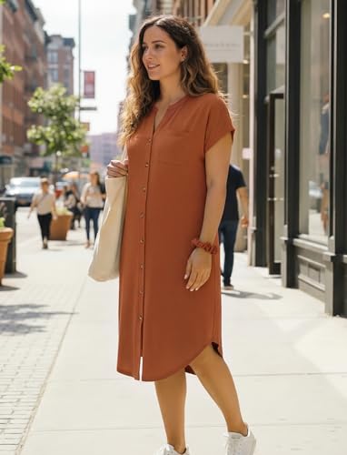 PATPAT Maternity Nursing Dress, Womens Button-Down Midi Dress with Pockets - color: Burnt Orange, size: X-Large
