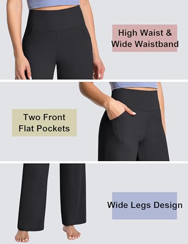 BUBBLELIME Women High Waist Wide Legs Yoga Pants Loose Sweatpants Pockets - color: Basic Wide Legs_black, size: Medium