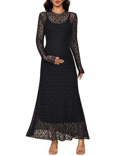 Maternity Dress Set Bodycon Lace Overlay & Inner Slip - color: Black, size: Large
