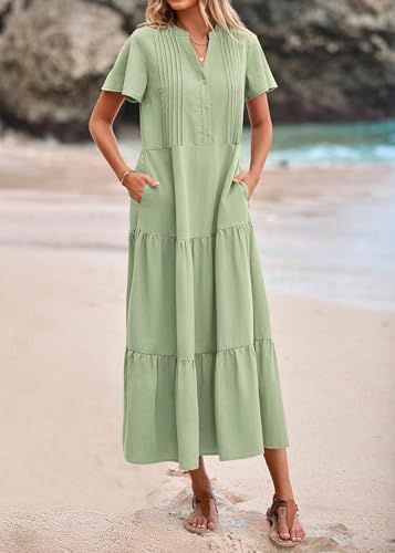 KIRUNDO Summer Maxi Dresses for Women 2026 - color: Bean Green, size: Small