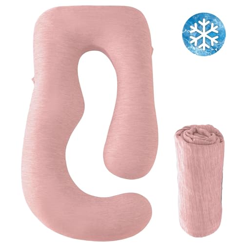 Sasttie Cooling Pregnancy Pillow Cover for 57-inch Maternity Pillow, Blush - color: Blush