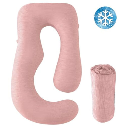 Sasttie Cooling Pregnancy Pillow Cover for 57-inch Maternity Pillow, Blush - color: Blush
