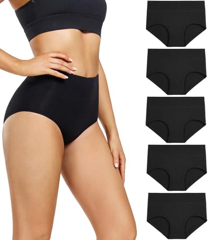 wirarpa Women's Underwear High Waisted Ladies Cotton Panties Soft Full Coverage Briefs 5 Pack - color: Black-5p, size: 4X-Large