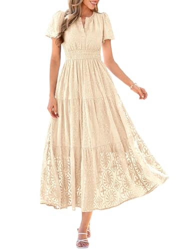 PRETTYGARDEN Womens Maxi Embroidered Wedding Guest Dress - color: Beige, size: Small