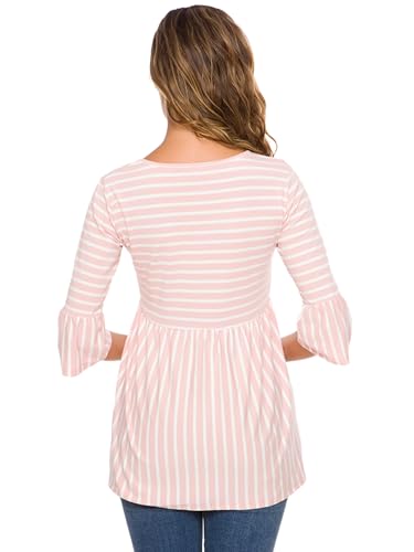 Ecavus Women's Maternity Shirt Striped Peplum 3/4 Sleeve Maternity Top - color: 02-pink White Stripe, size: X-Large