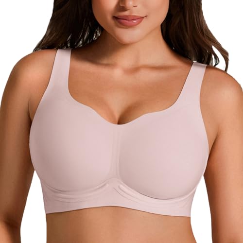 Jelly Bras for Women Plus Size No Underwire Push Up Full Coverage Minimizer Bra Seamless Wireless Bralette - color: Pink, size: Large