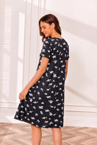 Women's Maternity Nursing Nightgown with Double Layer Breastfeeding Design - color: Black, size: Large