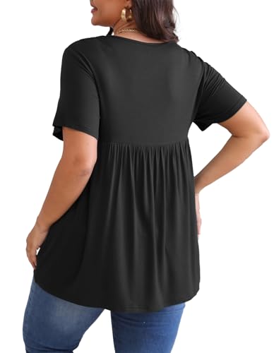 POSESHE Womens Plus Size Tops 2026 Summer Short Sleeves Tunic Tops - color: Black, size: X-Large Plus