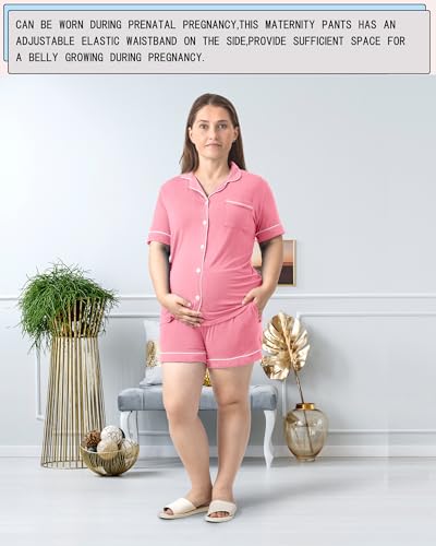 Rnxrbb Button Down Maternity Pajamas Set Nursing Postpartum Pjs Clothes - color: New-pink, size: X-Small