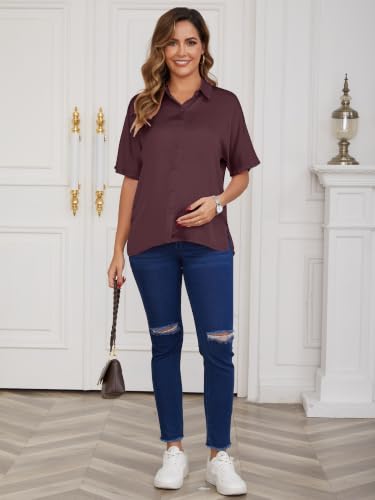 Maternity Shirts Button Down Work Business - color: Brown, size: Large