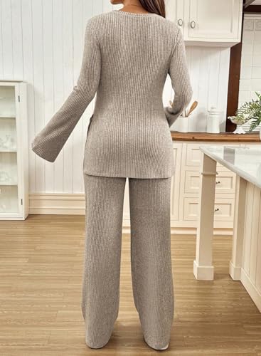 BLENCOT Maternity 2 Piece Outfits Ribbed Knit Long Sleeve Sets - color: Apricot, size: Medium