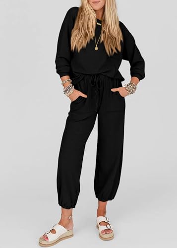 KIRUNDO Lounge Sets for Women 2026 Fall Comfy Postpartum Going Home Outfits - color: Black, size: Medium