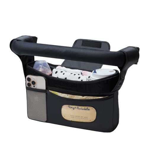Tiny Twinkle Universal Stroller Organizer with Adjustable Strap - Waterproof Stroller Caddy Fits Baby Jogger, Nuna, Graco, Donna and Bugaboo Strollers（Black） - color: Black, size: Premium