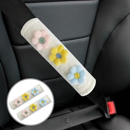Amooca 2-Pack Braid Pattern Seat Belt Covers Shoulder Pads for Car & Bag - color: Light Blue Yellow Pink Flower