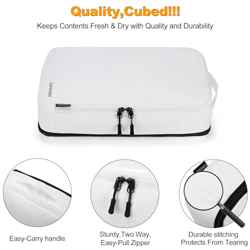 Lumesner 8 Set Compression Packing Cubes, Travel Suitcase Organizers - color: White
