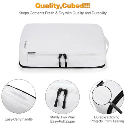 Lumesner 8 Set Compression Packing Cubes, Travel Suitcase Organizers - color: White